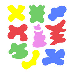 A set of random colorful abstract doodle shapes as decorative elements. This vector illustration set features a modern style, perfect for backgrounds, branding, social media, and creative projects.