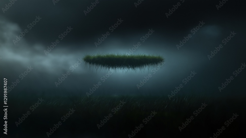 Aufkleber dark and moody scene with a dark background. in the center of the image, there is a long, thin, gree