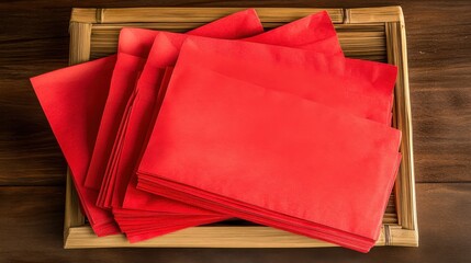 Traditional Chinese Envelopes on Bamboo Tray