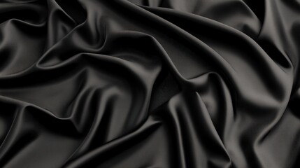 Fototapeta premium Black silk fabric draped elegantly with soft lighting and a smooth texture for background or textile design