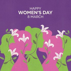Womens Day Celebratory Illustration with Vibrant Silhouettes and Lilies