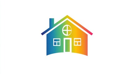 Rainbow house icon, home symbol, white background, real estate