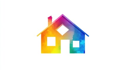 Colorful house icon, white background, home design, website use (1)