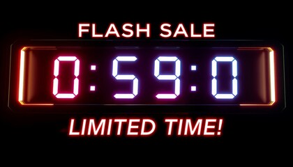 Fototapeta premium Flash sale countdown. Digital clock with a countdown timer display and flash sale and limited time text.
