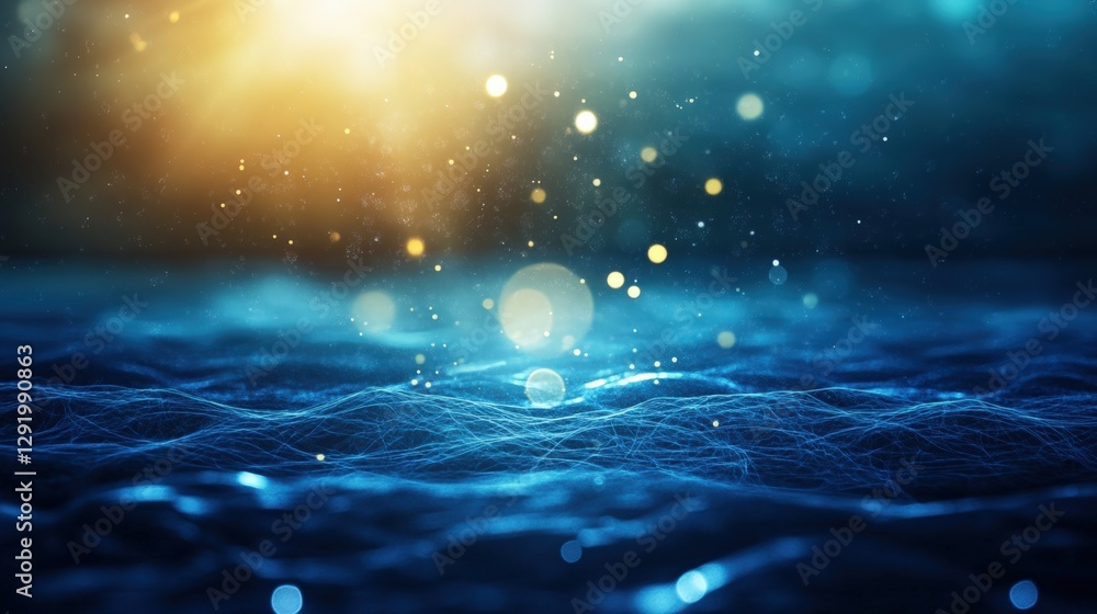 Poster abstract background featuring blue waves with bright lights creating a dynamic visual effect