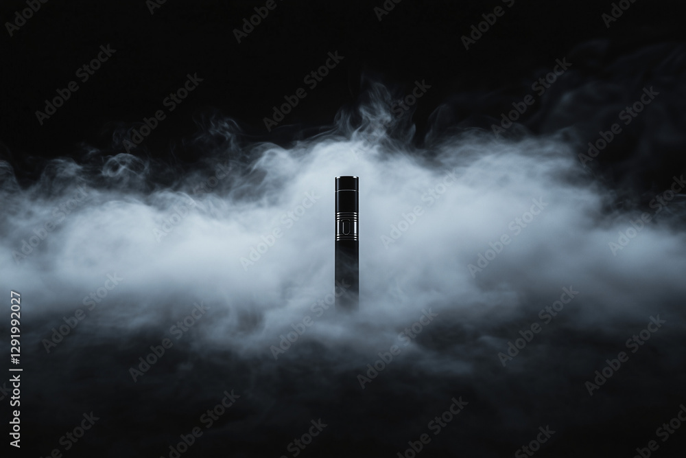 Poster mysterious vaporized object: a lone object rises from a sea of ethereal vapor, silhouetted against a