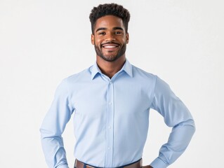 Smiling Businessman with Hands on Hips