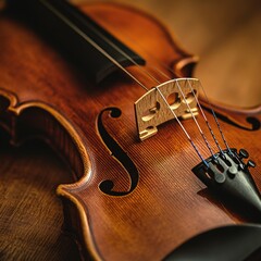 Fototapeta premium Close-Up of a Violin: Capturing the beauty and craftsmanship of this classic musical instrument with rich wood tones.