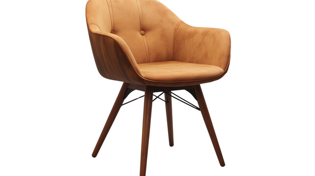 Scandinavian-style wooden chair with a soft cushion, modern furniture design, isolated on a white background