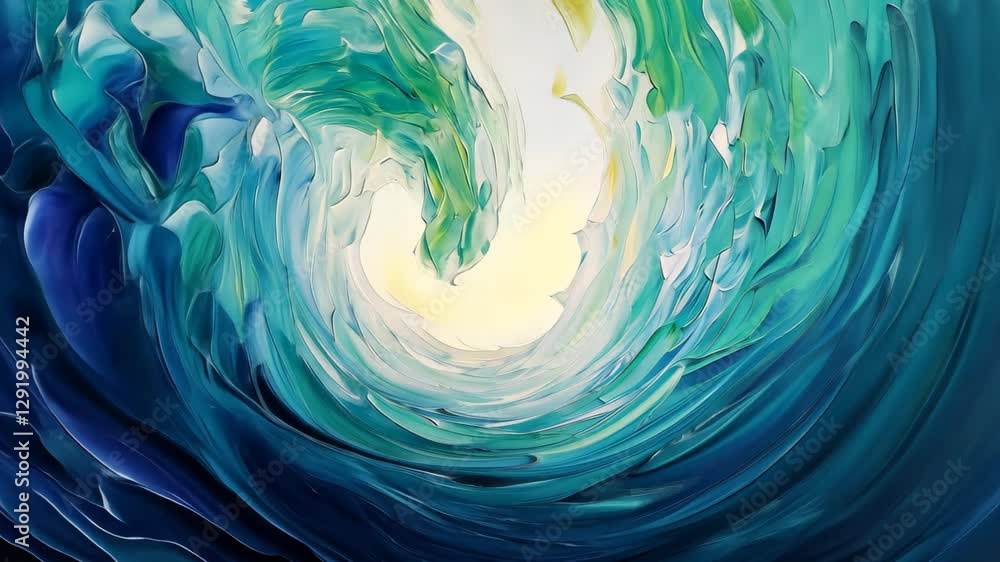 Poster abstract wave painting harmonizing calm color tones with dynamic movement and soothing aesthetics, a