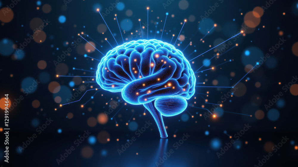 Aufkleber a detailed 3d model of a human brain with colorful neurons highlighted against a starburst effect, s