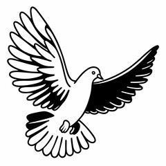 Obraz premium white dove flying line art icon, isolated vector illustration, drawing