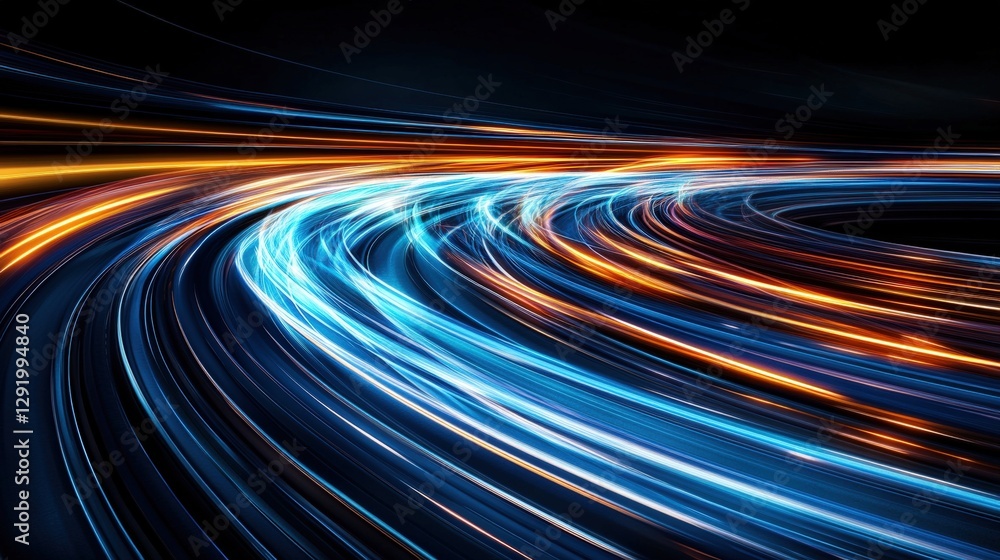 Poster long exposure image of colorful light streaks on dark background creating dynamic patterns