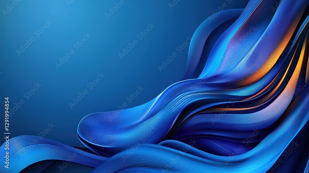 Poster abstract blue background with flowing wavy lines and subtle textures in a digital design composition