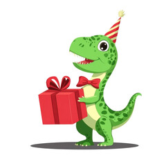 Obraz premium Cute cartoon dinosaur birthday party invitation fun celebration digital design colorful environment whimsical viewpoint
