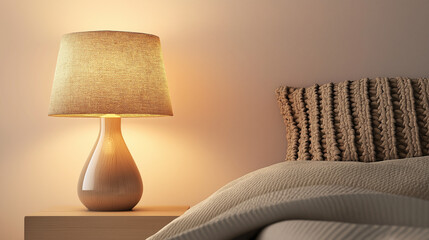 Elegant bedside lamp with a warm glow, cozy interior lighting, isolated on a white background
