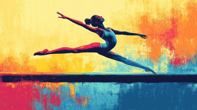 Illustration of a gymnast in a handstand on the parallel bars, vibrant vector design