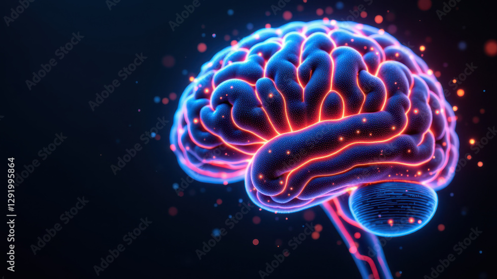 Poster illustration of an artificial brain with neural connections representing ai technology.