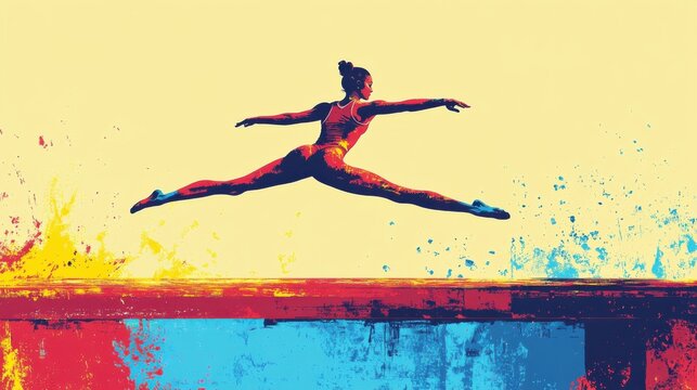 Illustration of a gymnast in a handstand on the parallel bars, vibrant vector design