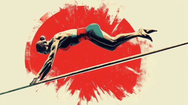 Illustration of a gymnast in a handstand on the parallel bars, vibrant vector design