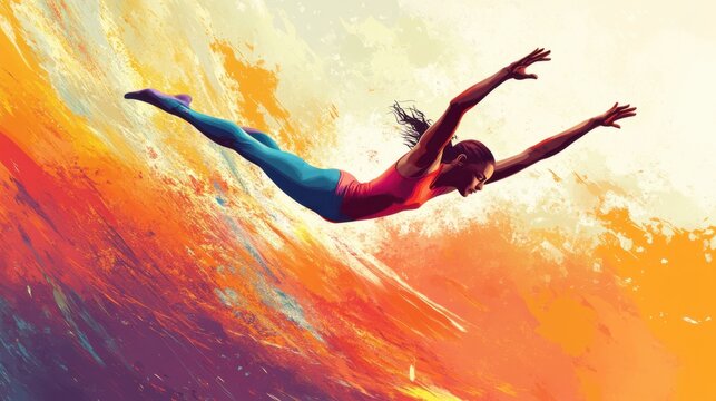 Illustration of a gymnast in a handstand on the parallel bars, vibrant vector design