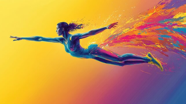 Illustration of a gymnast in a handstand on the parallel bars, vibrant vector design