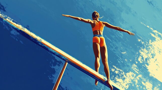 Illustration of a gymnast in a handstand on the parallel bars, vibrant vector design