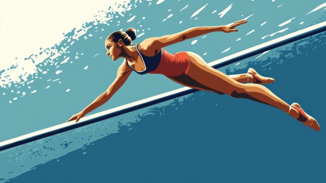 Illustration of a gymnast in a handstand on the parallel bars, vibrant vector design