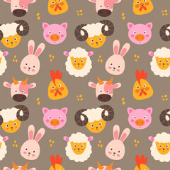 Obraz premium Seamless pattern with hand drawn animal faces