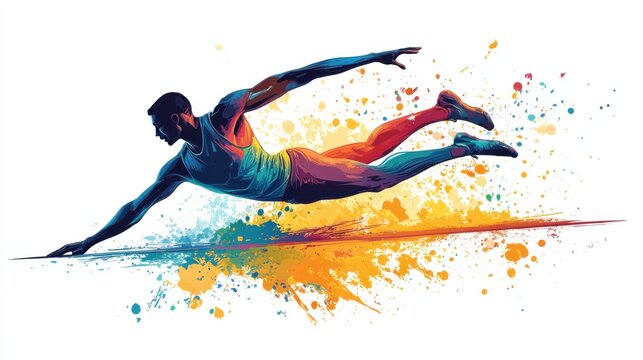 Illustration of a gymnast in a handstand on the parallel bars, vibrant vector design