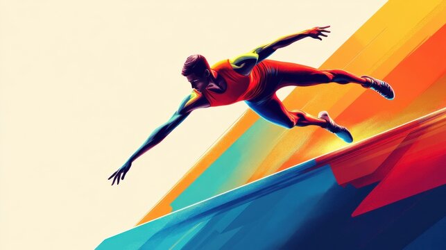 Illustration of a gymnast in a handstand on the parallel bars, vibrant vector design