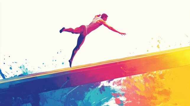 Illustration of a gymnast in a handstand on the parallel bars, vibrant vector design