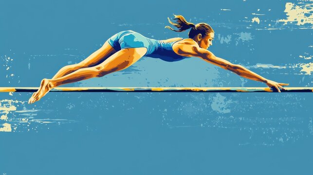 Illustration of a gymnast in a handstand on the parallel bars, vibrant vector design