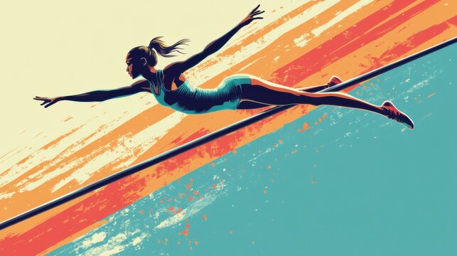 Illustration of a gymnast in a handstand on the parallel bars, vibrant vector design