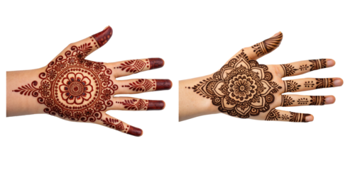 Detailed henna design on a hand with floral pattern, intricate henna artwork, Cut Out