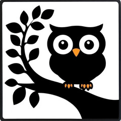 Fototapeta premium Adorable cartoon owl illustration on tree branch isolated design whimsical style nature environment