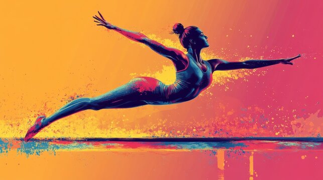 Illustration of a gymnast in a handstand on the parallel bars, vibrant vector design