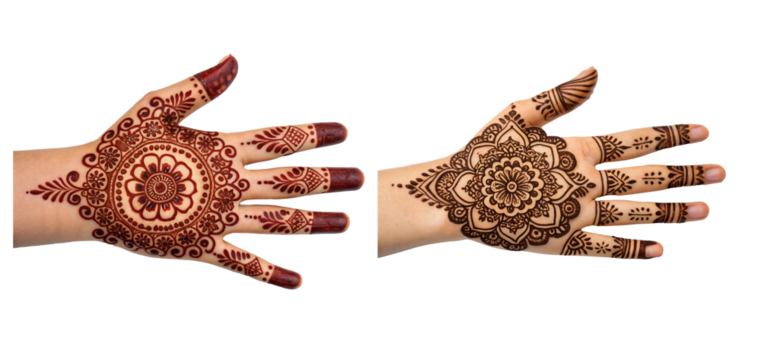 Detailed henna design on a hand with floral pattern, intricate henna artwork, Cut Out