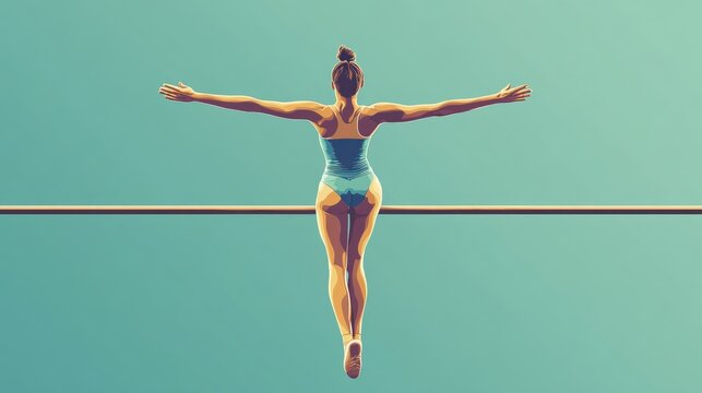 Illustration of a gymnast in a handstand on the parallel bars, vibrant vector design