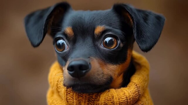 Cute Dog Portrait with Warm Sweater and Playful Expression