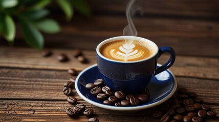 Steaming Cup of Coffee on Wooden Table