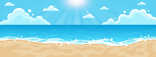 Bright sunny day at the beach with gentle waves rolling on the golden sand. Vector illustration © Agor2012