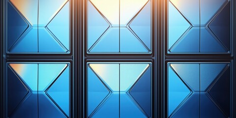 Abstract geometric patterns create a striking visual contrast in blue and reflective surfaces on a modern display panel