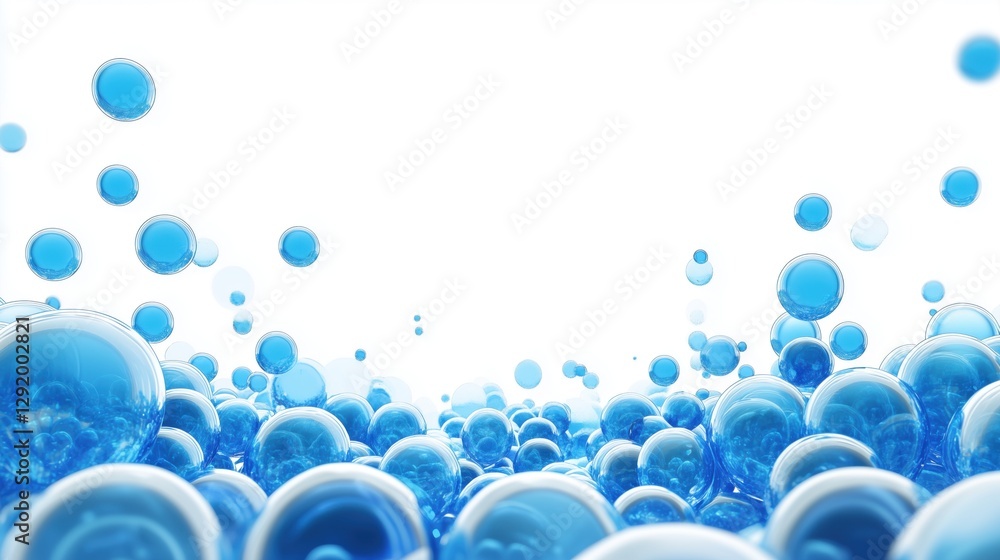 Poster blue bubbles floating in water create a serene atmosphere in a bright setting, showcasing tranquilit