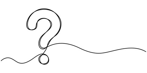Question mark linear background. One continuous line drawing of question mark. Vector illustration. Question mark isolated, Question mark linear background. One continuous drawing of a question mark. 