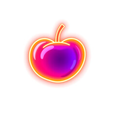 Obraz premium Plum holographic 3D icon. neon symbol vector illustration isolated on white background. Generative AI
