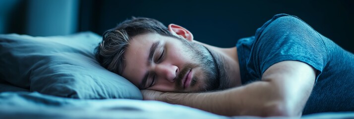A young man taking a peaceful nap on sumptuous pillows.