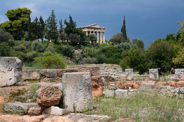 ruins and Hephaisteion temple in the Agora, Athens, Greece