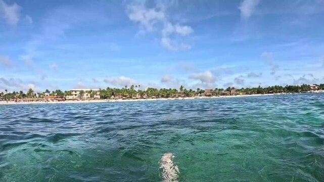 Akumal beach from the sea in Mexico