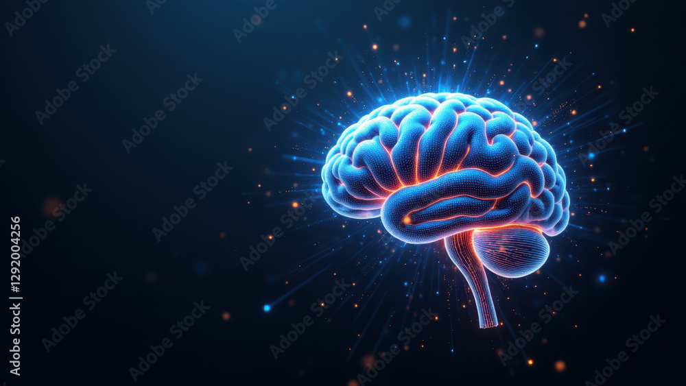 Poster illustration of a human brain with an artificial intelligence aura, symbolizing ai's connection to c
